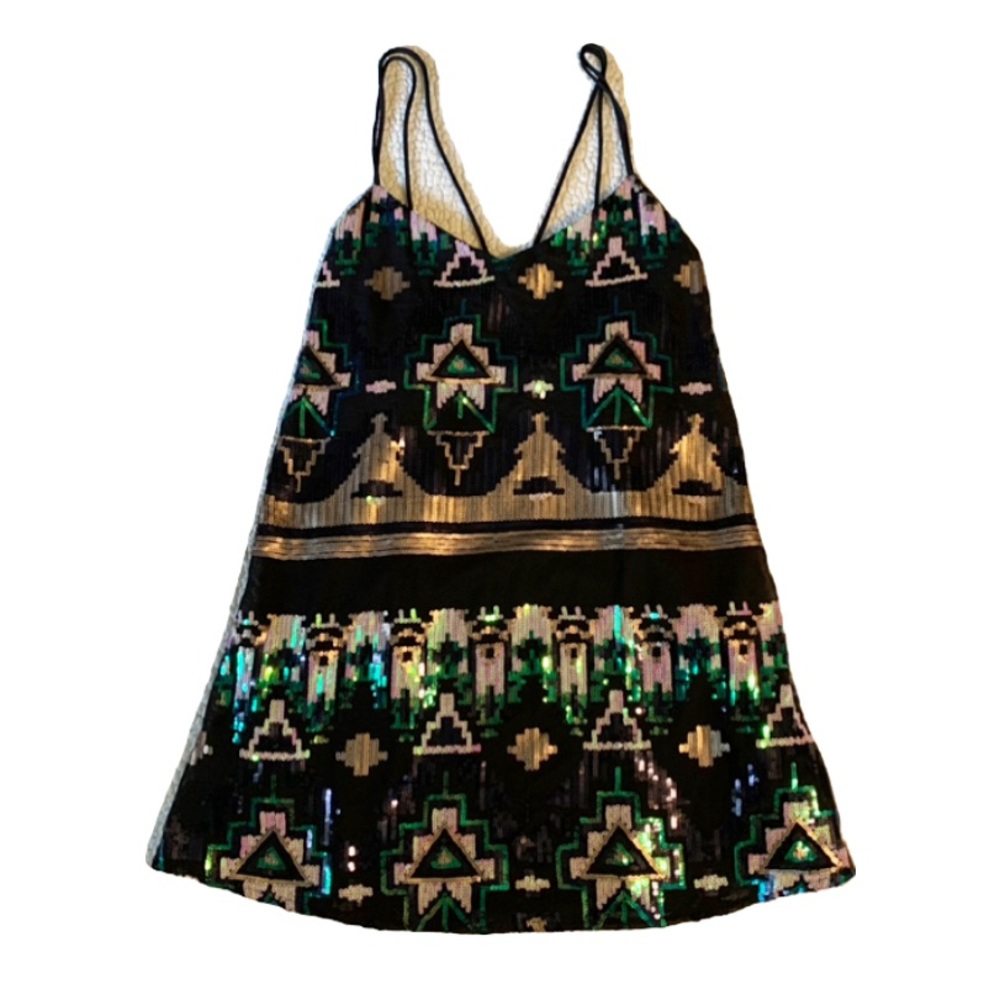 Show Me Your MuMu Criss Cross Applesauce Sequin Dress (Black) Size Large